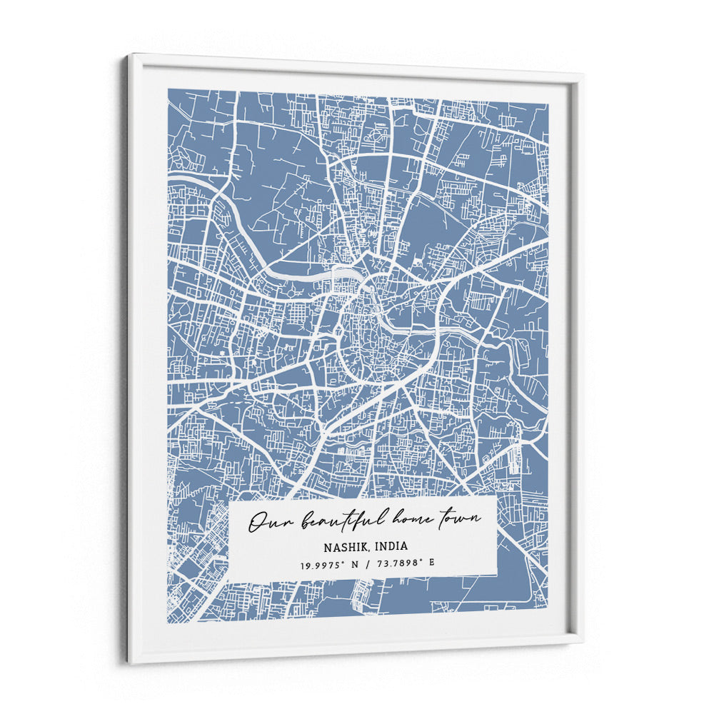Map Art - Powder Blue - The Executive Wall Journals Matte Paper White Frame