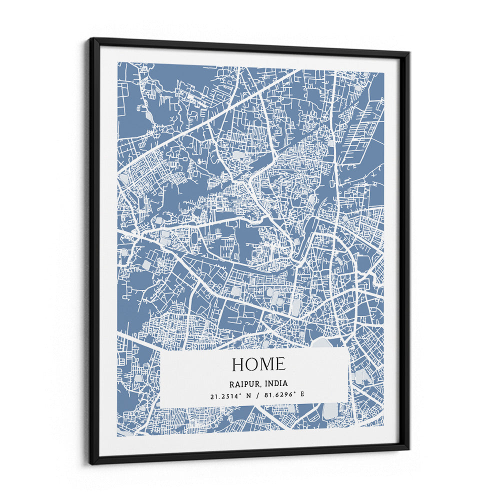 Map Art - Powder Blue - The Executive Wall Journals Matte Paper Black Frame