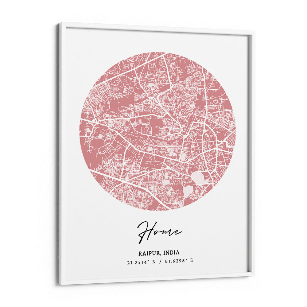 Map Art - Baby Pink - The Minimalist Wall Journals Matte Paper White Frame