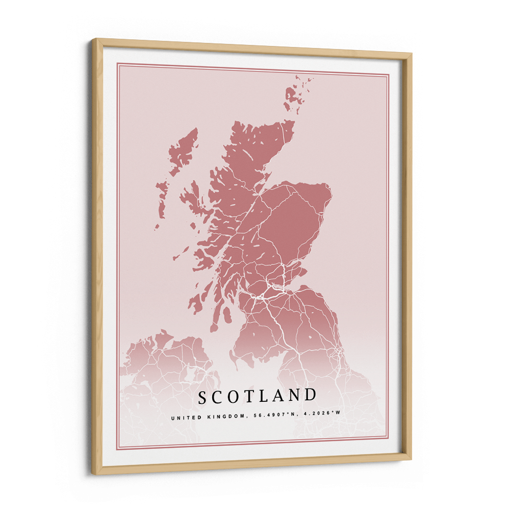 Map Art - Baby Pink - Classic Wall Journals Canvas Wooden Frame