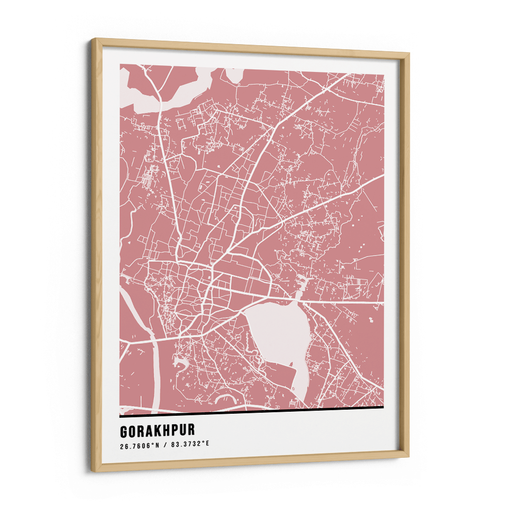 Map Art - Baby Pink - Pantone Wall Journals Matte Paper Wooden Frame
